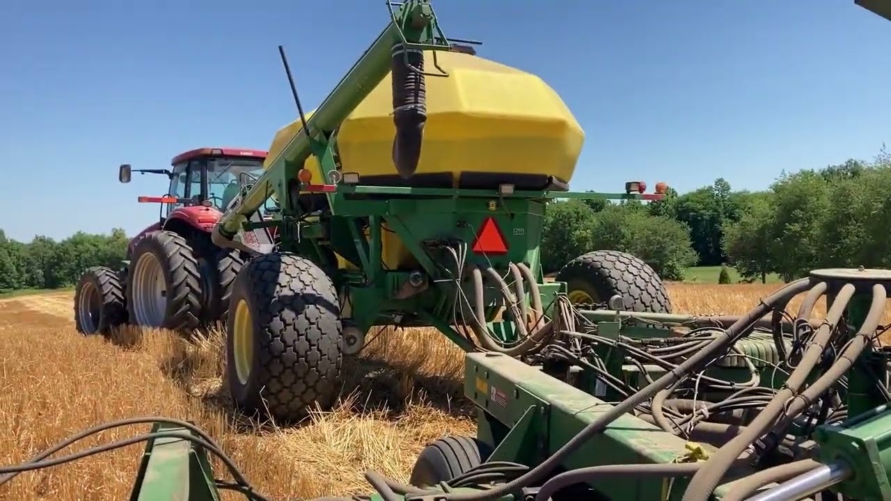 Needham Ag - No-tilling soybean into wheat stubble with a John Deere Air-Seeder