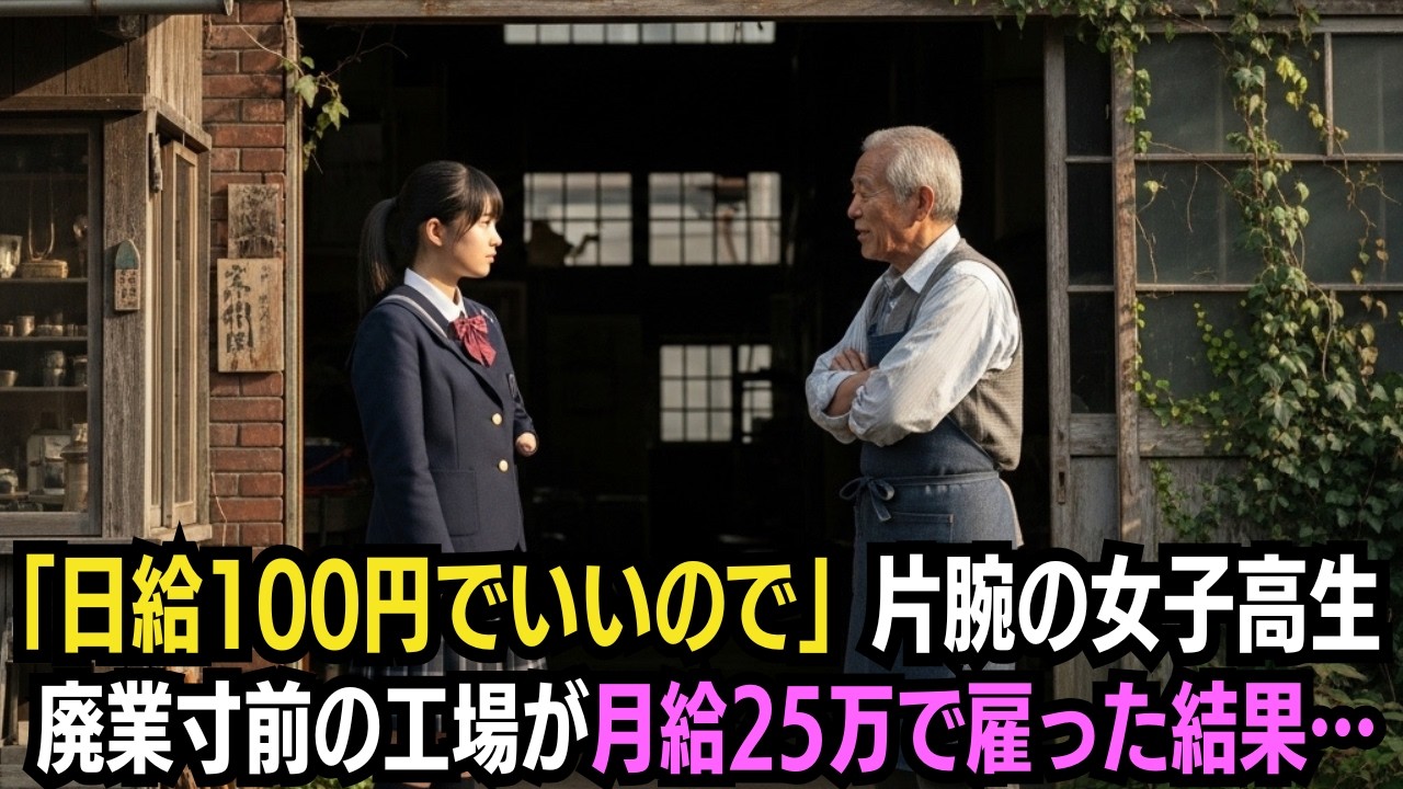 閉店寸前の町工場に片腕の女子高生「日給100円でいいので」社長が月給25万で雇った結果…[感動する話]