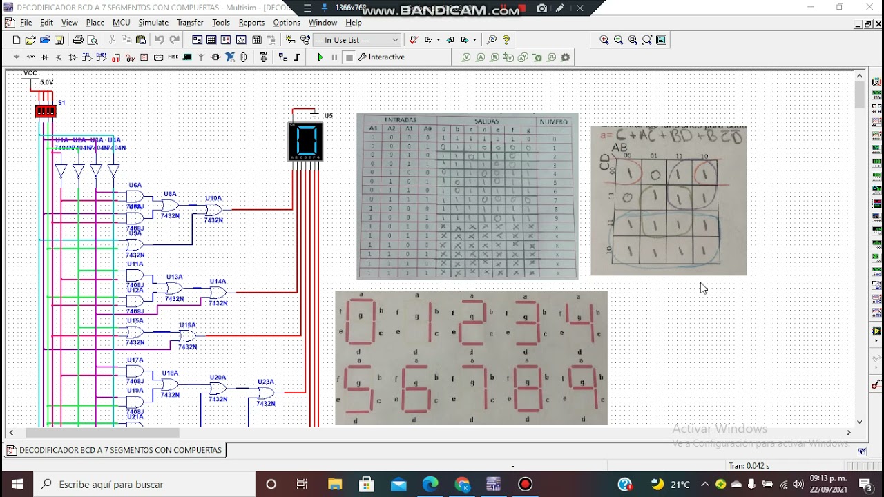 Comprobación del Decodificador BCD a 7 Segmentos con Compuertas