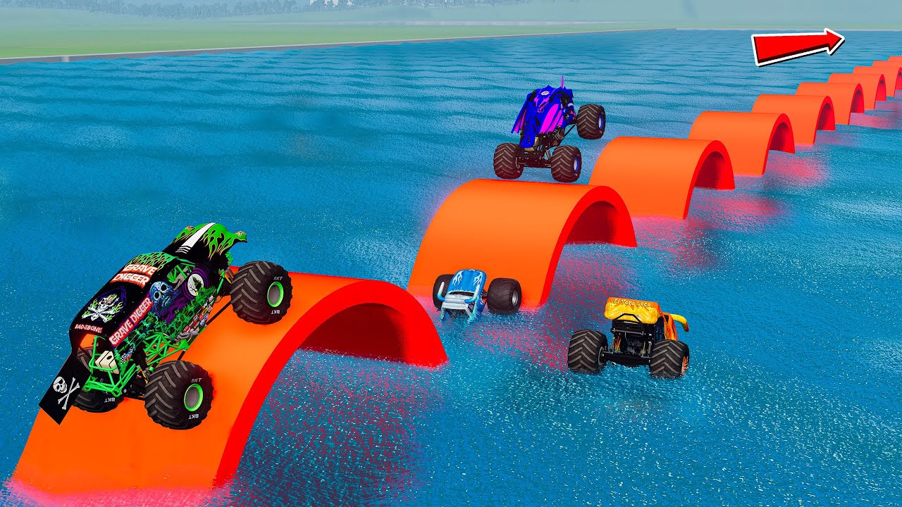 MONSTER TRUCKS vs Wavy Roads - BeamNG Monster Truck Crashes