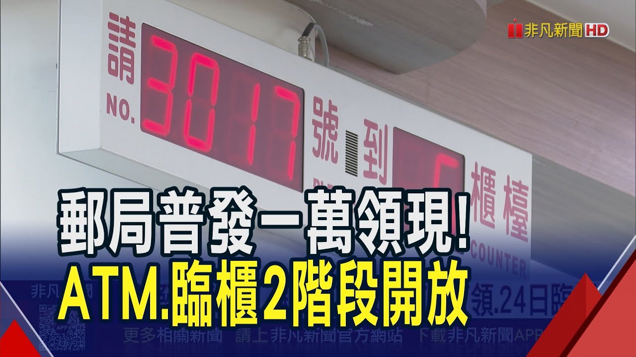 普發1萬領現! 郵局17日起ATM可領.24日開放臨櫃...首周臨櫃分流