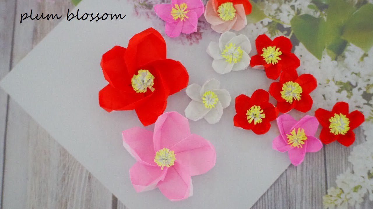 簡単、梅の花の折り紙　1枚で作れる梅の花