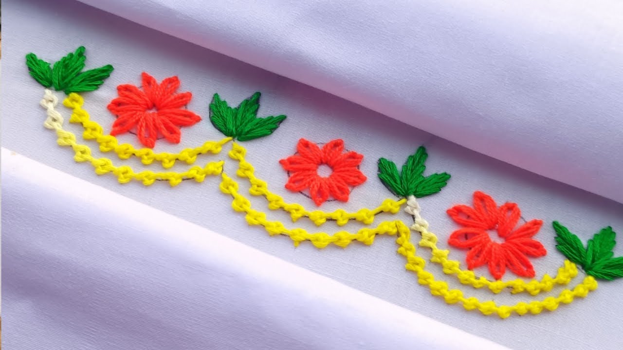 Hand embroidery new sleeve border design || Embroidery new ideas embroidery border design