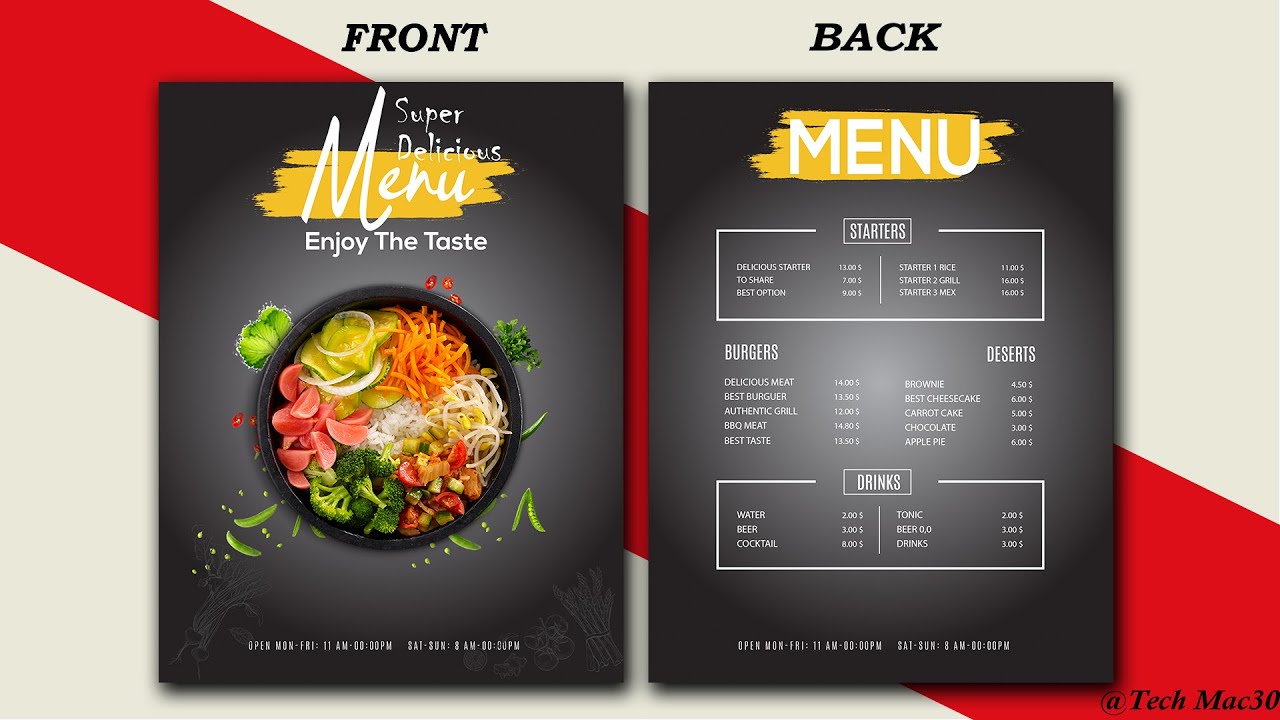 Restaurant Food Menu card Design in Adobe Illustrator Tutorials| - Tech Mac30...