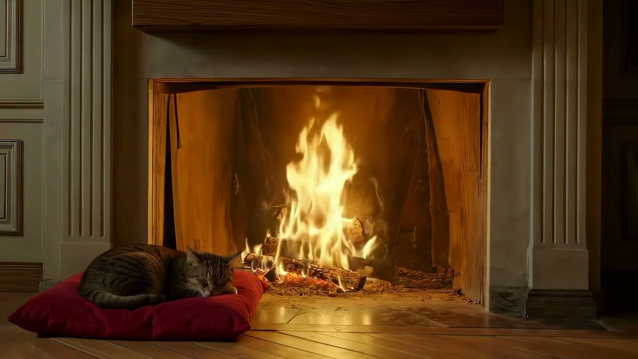 🔥Cozy Fireplace and🐈Sleeping Cat 1 Hour Relaxation | Study Sleep Rest