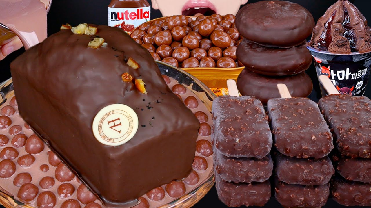 ASMR MALTESERS CHOCOLATE CAKE ICE CREAM NUTELLA DESSERT MUKBANG 초콜릿 먹방チョコレートアイスクリーム 咀嚼音EATING SOUNDS