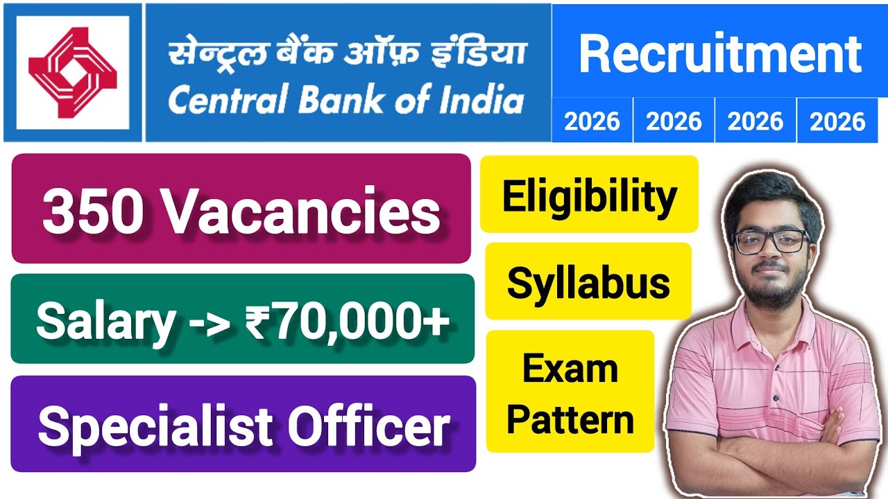 Central Bank of India SO Recruitment 2026 || 350 Vacancies || No Negative Marking || Apply Online ||