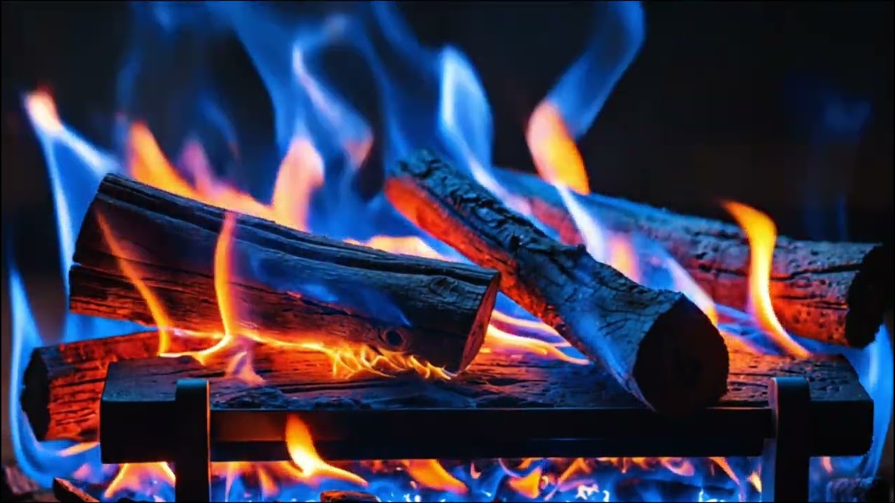 Blue Fireplace Glow for Stress Relief and Peaceful Night Atmosphere