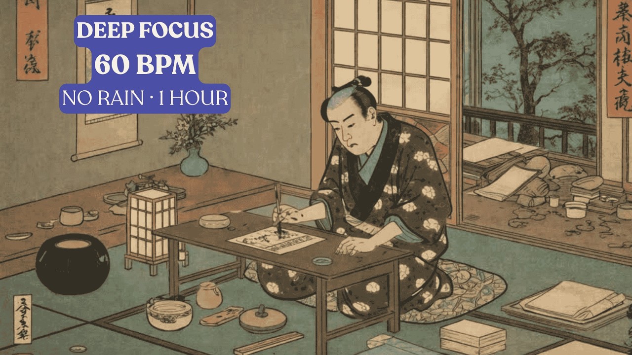 🎧 Deep Focus Lo-fi — 60 BPM Japanese Zen (No Rain) | 1 Hour Study / Coding / Writing