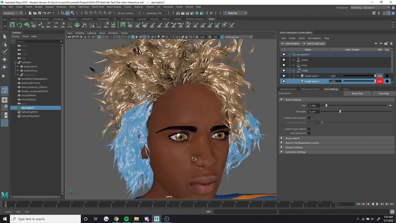 Maya XGen Curly Hair - Interactive Groom