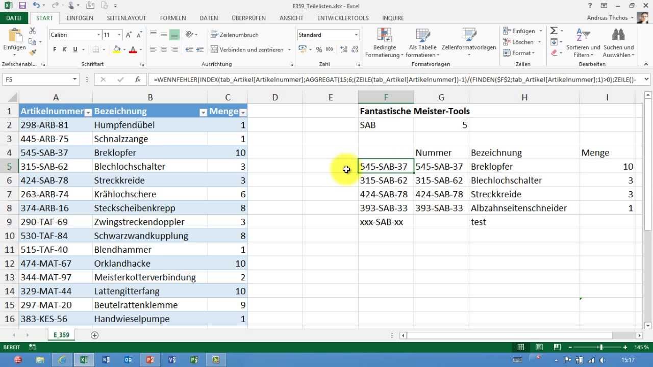 Excel # 359 - Listen dynamisch filtern - AGGREGAT und FINDEN