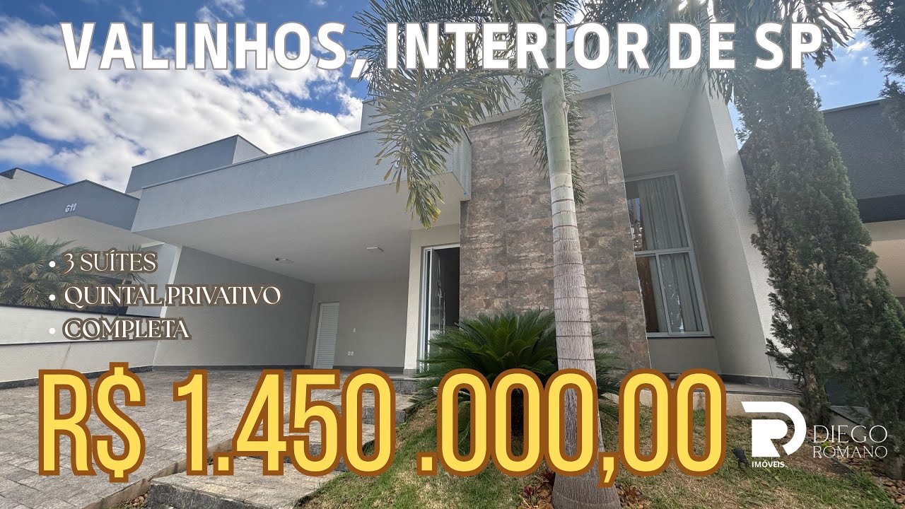 ⚜️TÉRREA EM VALINHOS, 3 SUÍTES, COMPLETA DE AR CONDICIONADO, PRIVACIDADE NO QUINTAL R$ 1.450.000,00