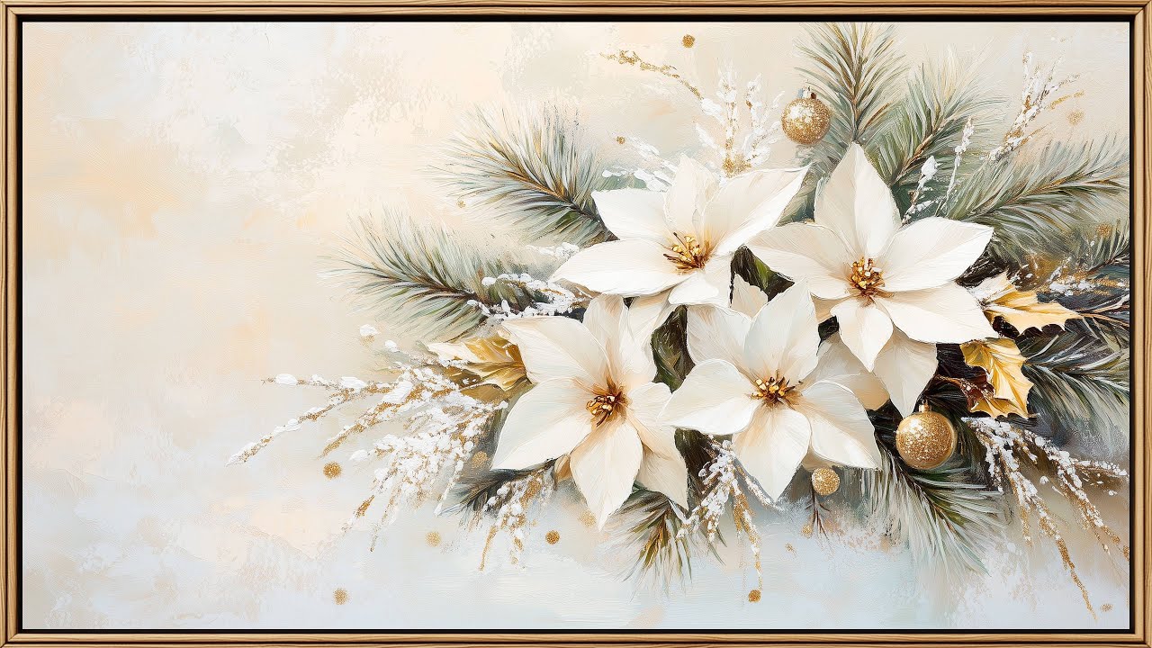 Luxury Poinsettia Flowers Painting | TV Wallpaper | Art Framed Screensaver | 4K