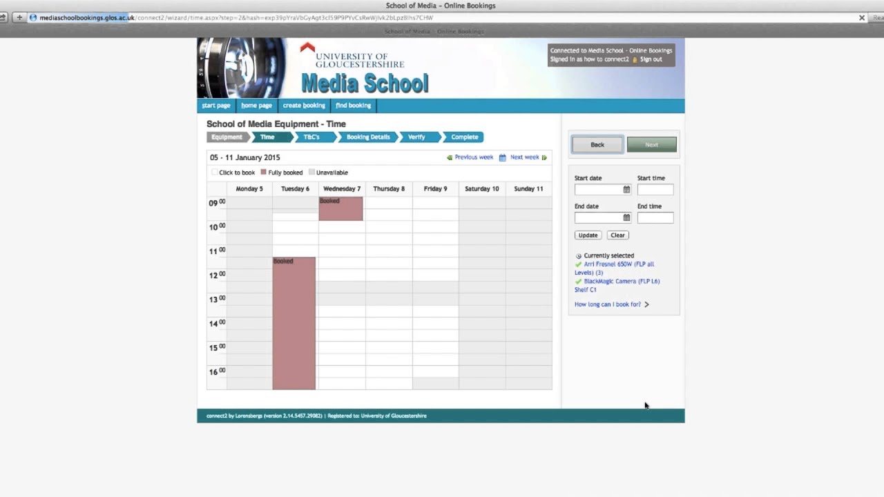 UoG School of Media &ndash; How to use the Online Booking System: Connect2