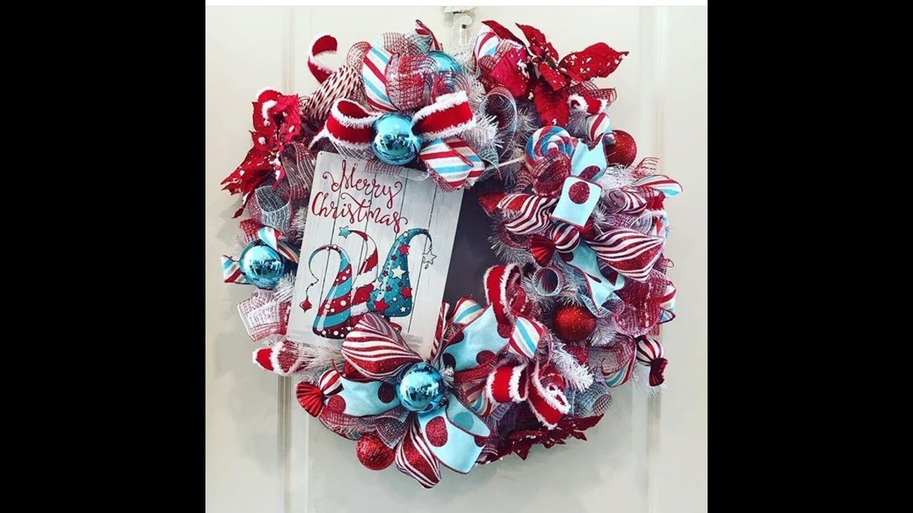 White pine Christmas Turquoise and Red Wreath
