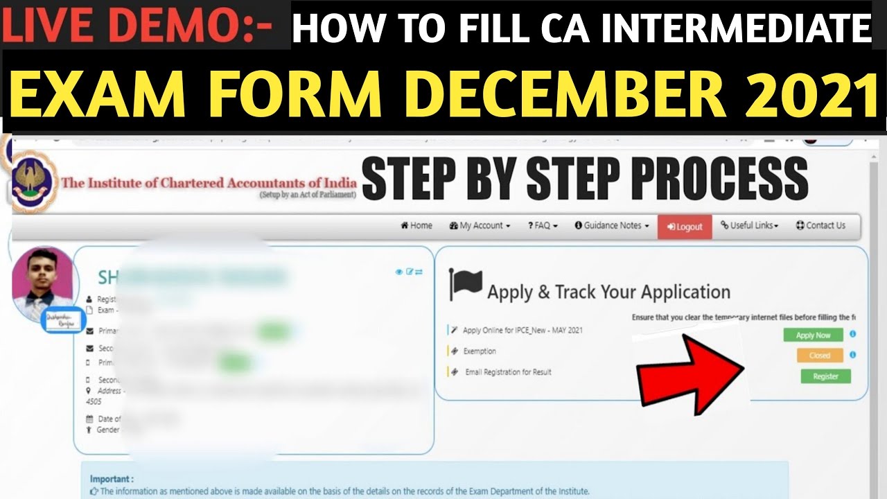 How To Fill CA Intermediate Exam Form December 2021 | Step By Step Guidance | CA INTER DECEMBER 2021
