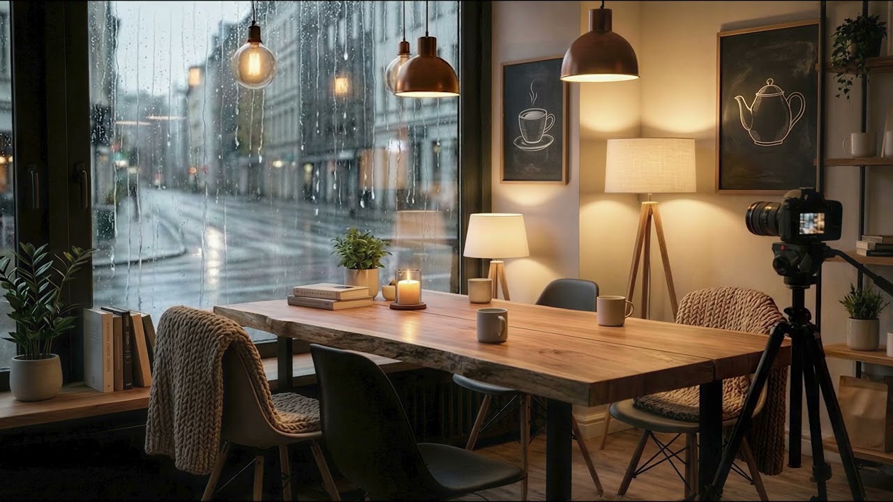 Rainy Cafe Ambience for Study & Focus | Coffee Shop Background Sounds | 4K 5 Hours