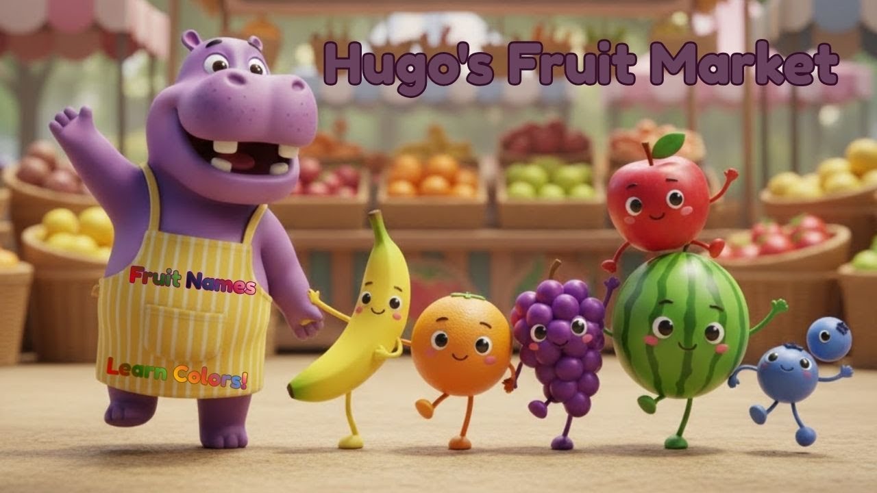 MW Sensory & Story - Learn Colors & Fruit Names with Hugo the Hippo! 🍎🌈 Fruit Market Song for Kids