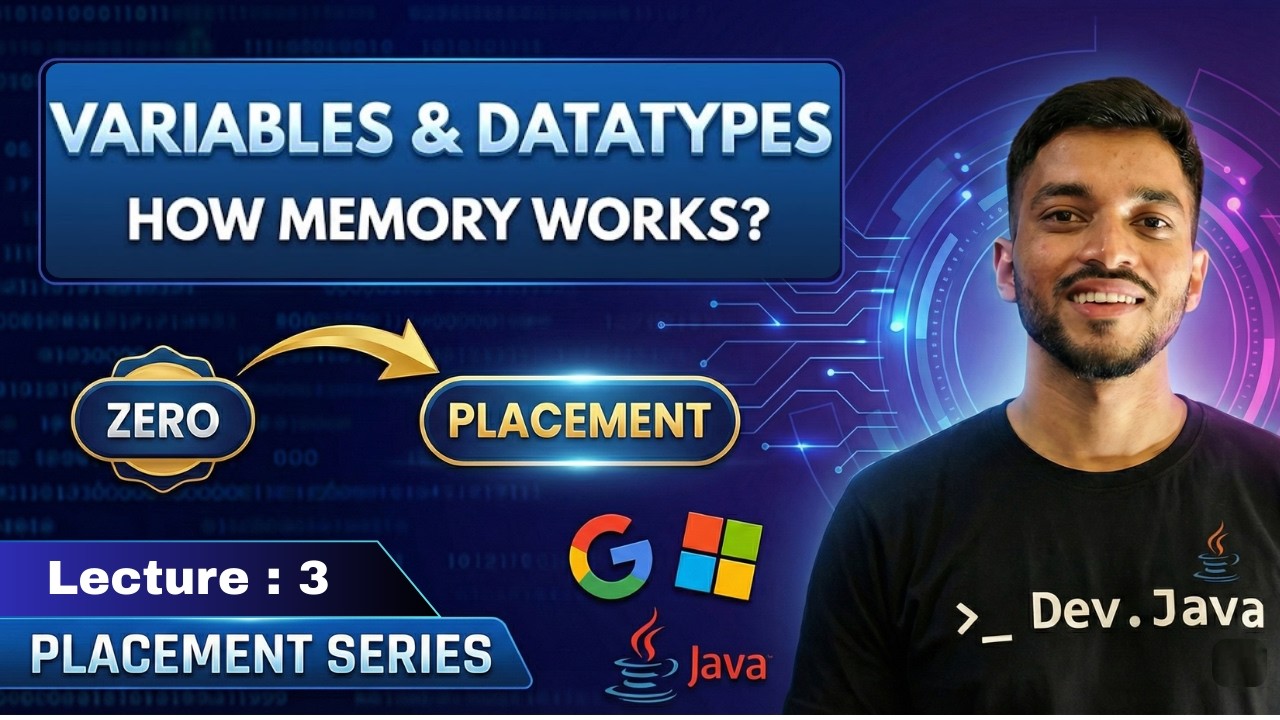 Java Variables & Data Types | Memory Management Explained | How Variables Work in Memory? |Lecture 3