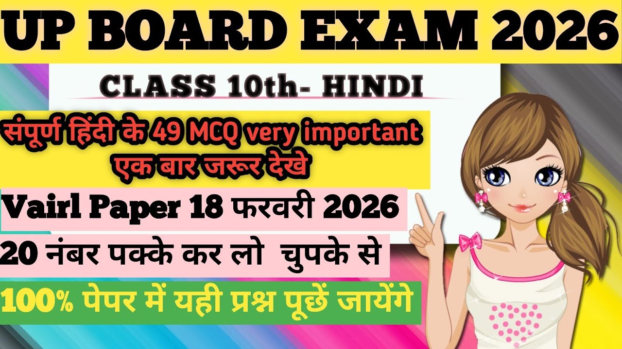 Class 10th Hindi Objective Questions 2026 |UP Board Exam MCQ |