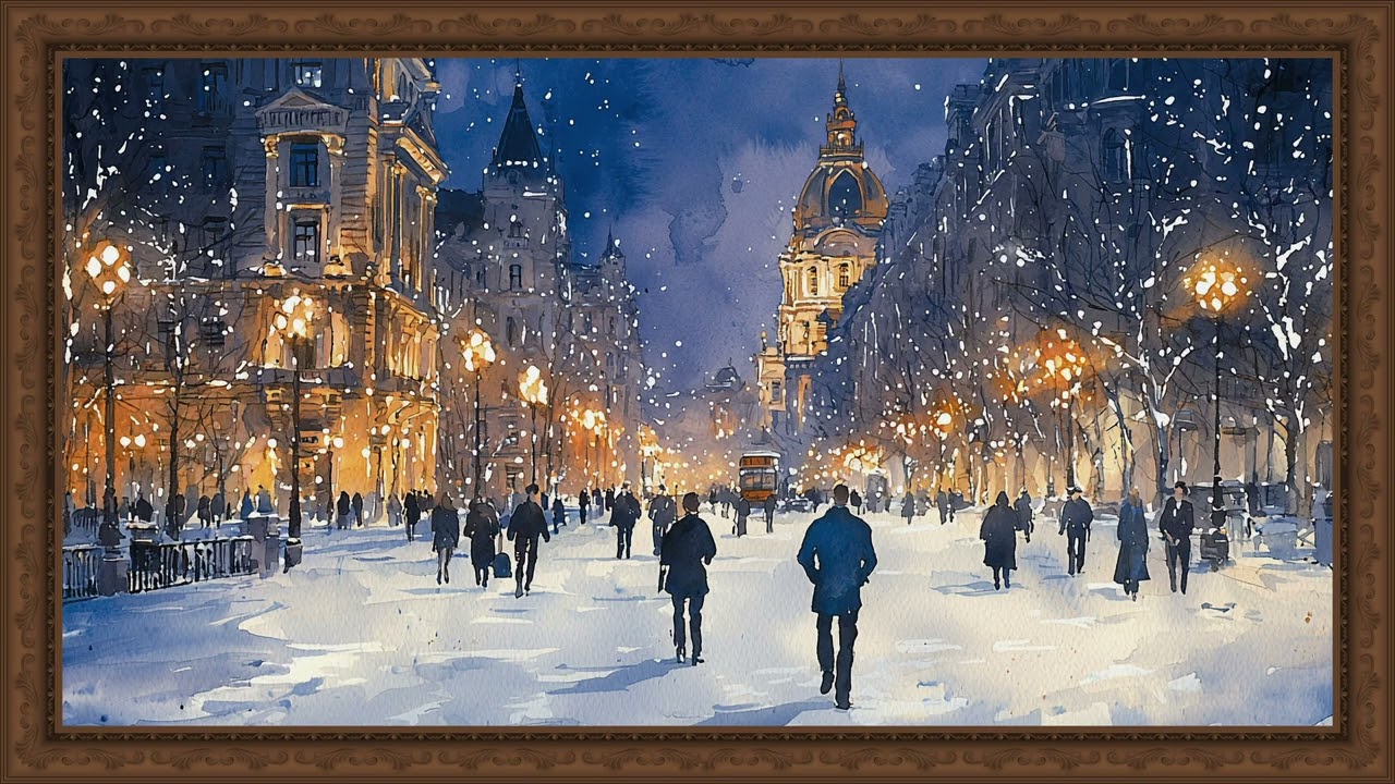 Art Screensaver for TV | Winter Snow Scene set to Music | 30 mins