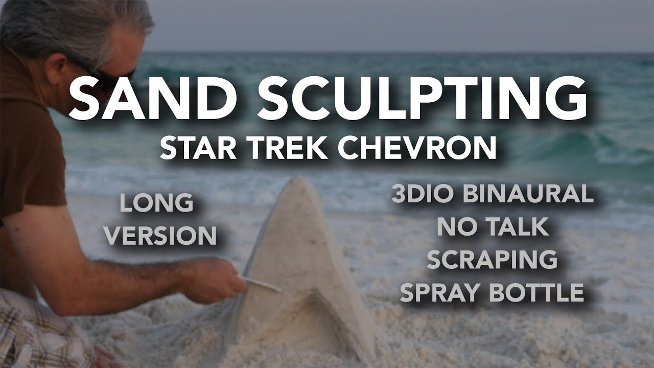 ASMR Sand Sculpting a Star Trek Chevron (Long) - 3Dio Binaural, Beach, Waves, Scraping, No Talking