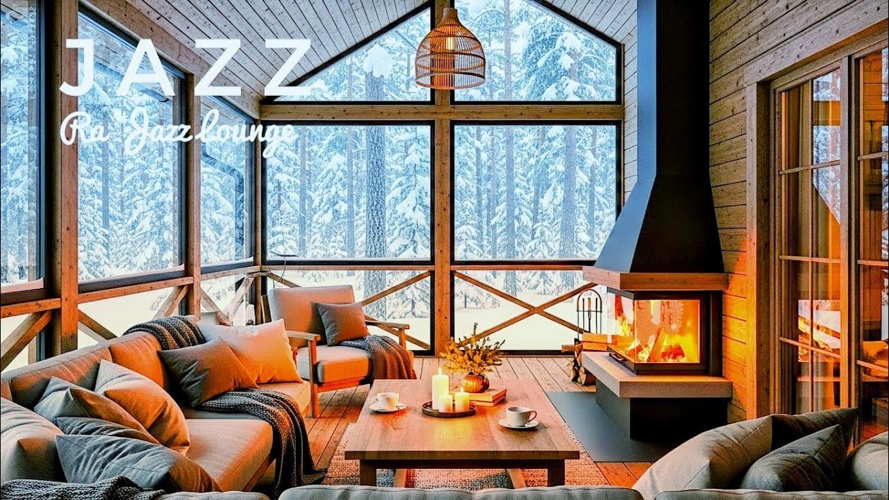 Cozy River Café Jazz ❄️ Fireplace Warmth for Study & Relax 🎷