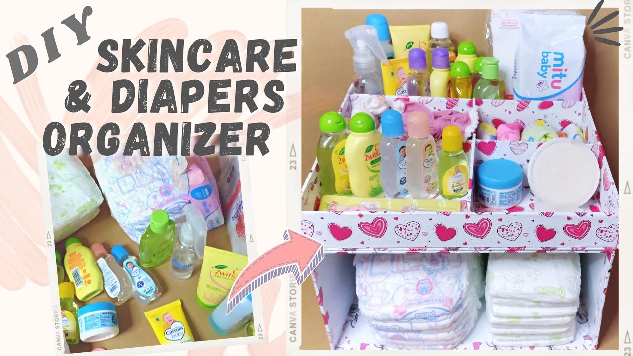 TUTORIAL TEMPAT MAKEUP DARI KARDUS BEKAS | DIY SKINCARE AND DIAPERS ORGANIZER FROM CARDBOARD