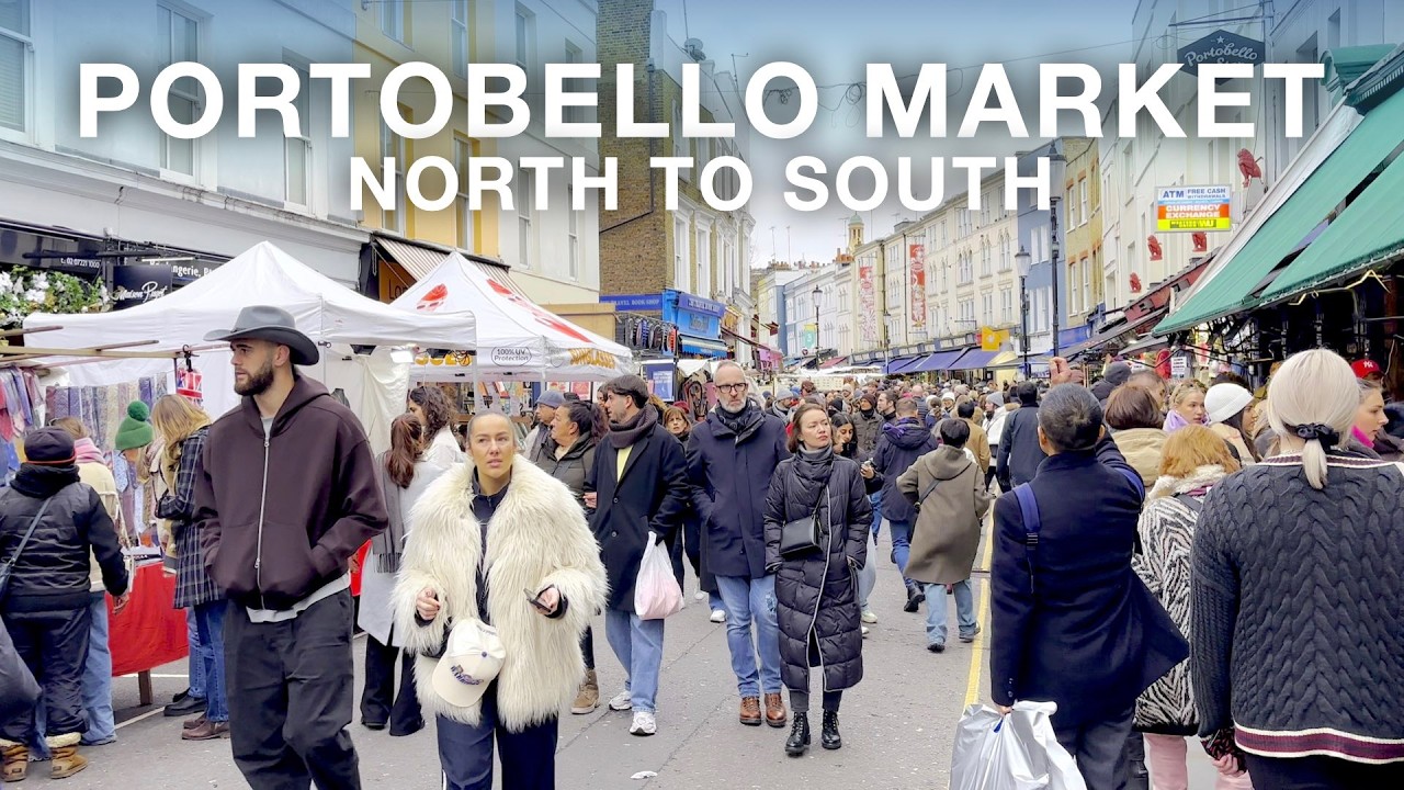 Winter Walk in Portobello Market - From North to South | London Walking Tour