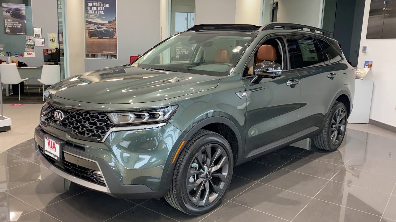 2021 KIA Sorento SX Prestige X-Line in Aruba Green with Rust Interior