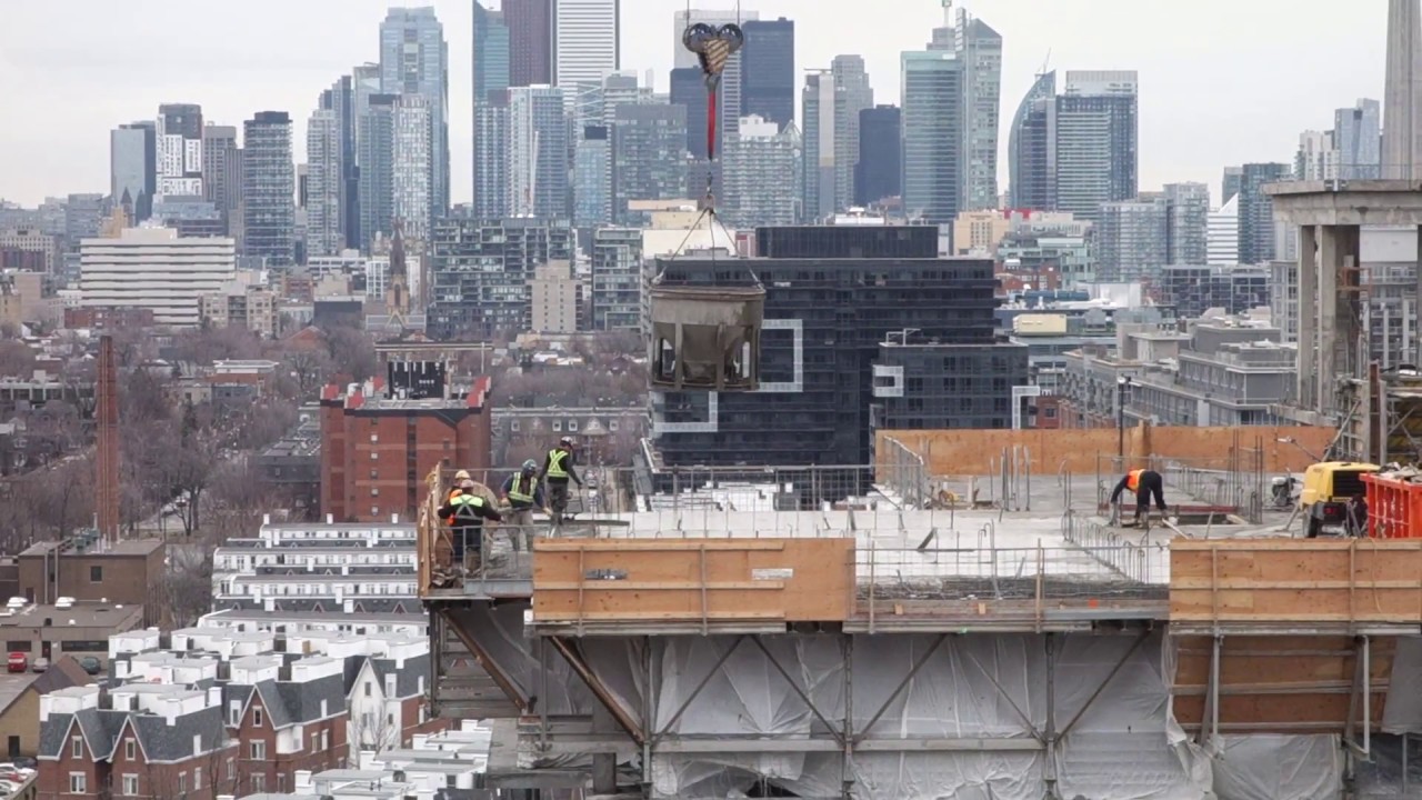 Pouring concrete floors of high rise condo