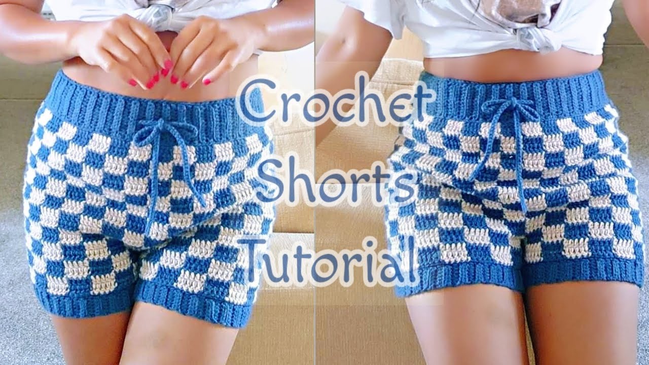 สอนถักไหมพรมกางเกงขาสั้น ลายตาราง​ ง่ายๆ​ กางเกงแบบที่​ 14 How to crochet shorts (English subtitles)