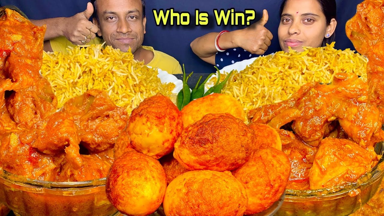 Spicy Chicken Curry With Biryani, & Fried Eggs Eating Challenge || Husband vs Wife || Food Challenge