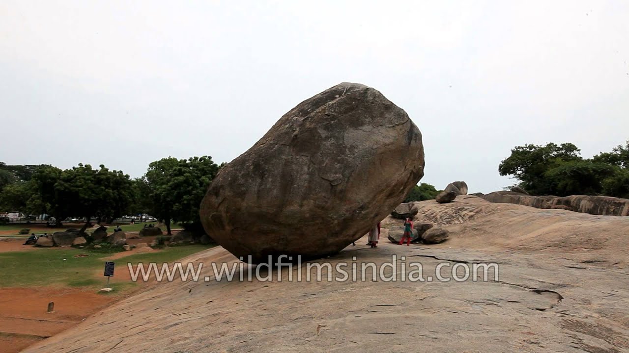 Exterior of varaha cave and Krishna&rsquo;s Butterball in Mahabalipuram