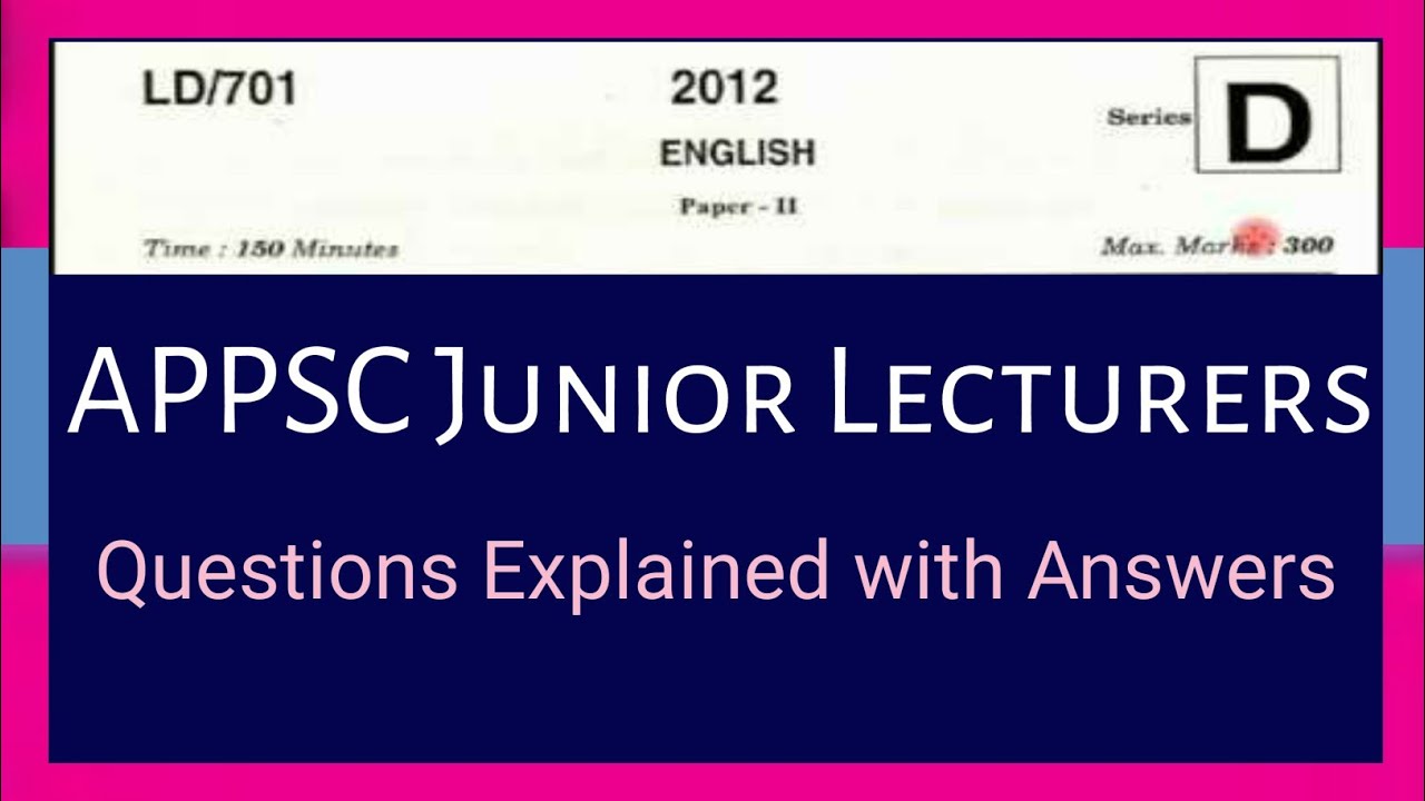 APPSC JL DL PL English 2012 question paper explained