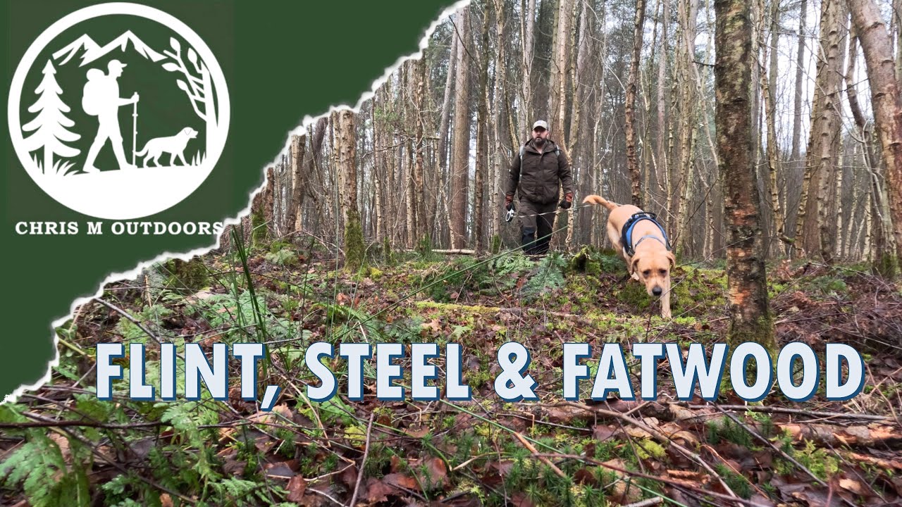 Bushcraft in the Woods | Authentic flint and steel, cooking and hunting for fatwood with my dog