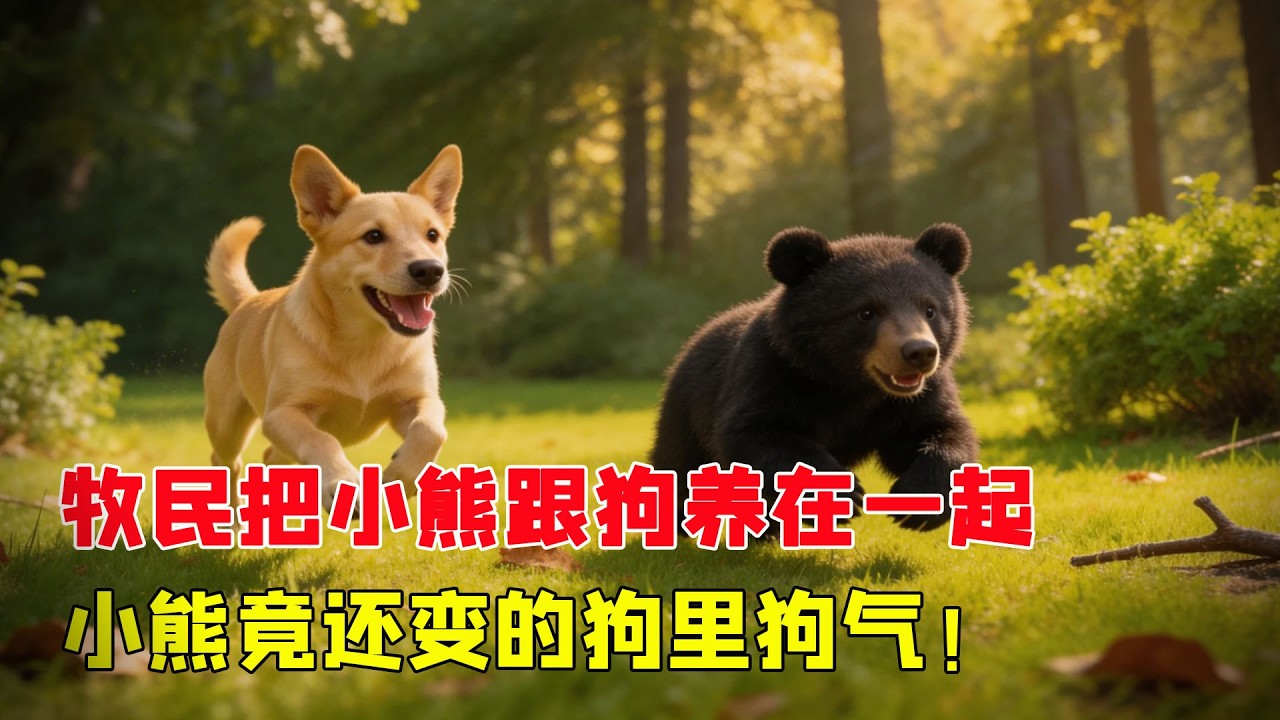 牧民把小熊跟狗養在一起，不料小熊竟學會放羊，還變的狗裡狗氣！