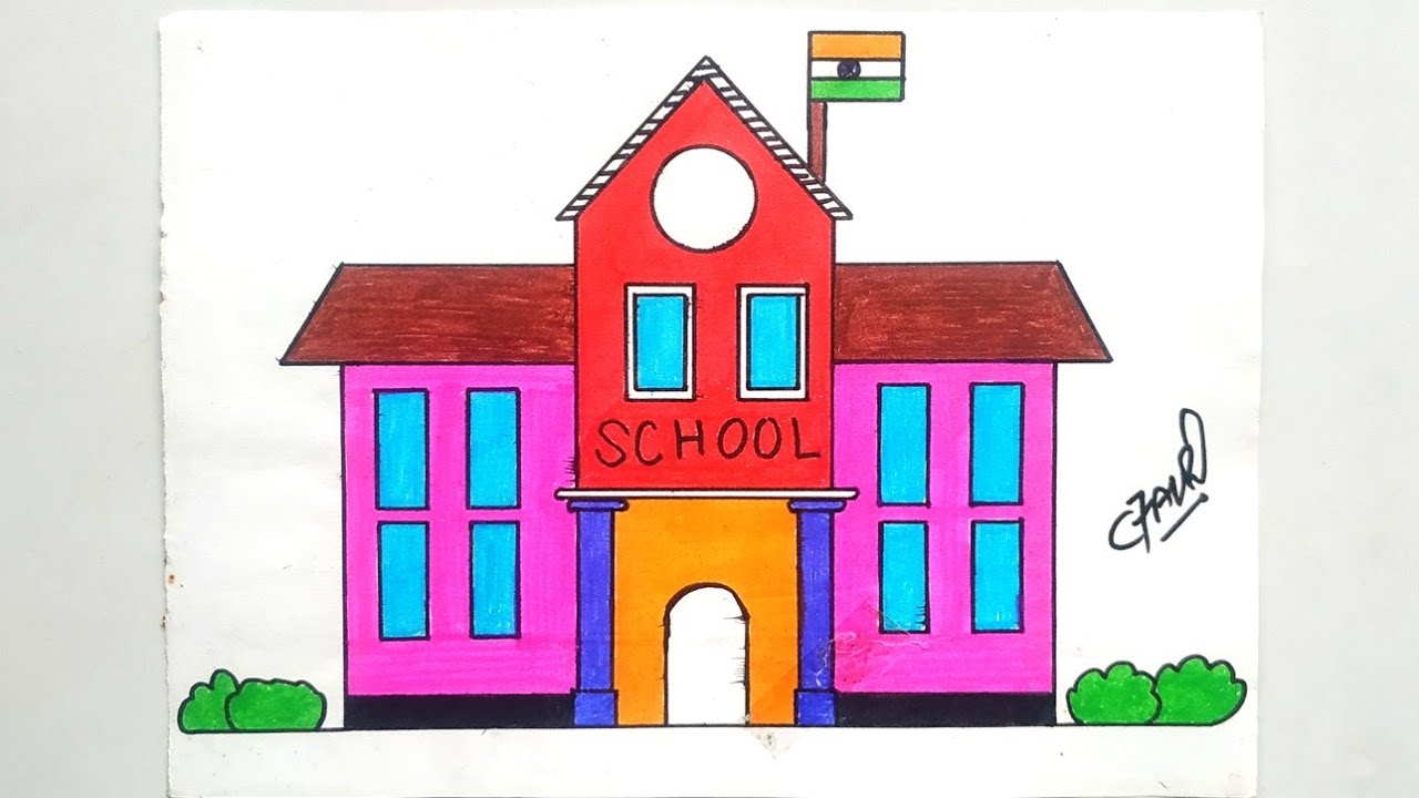How to Draw School Drawing || School Drawing Easy || Drawing for Competition