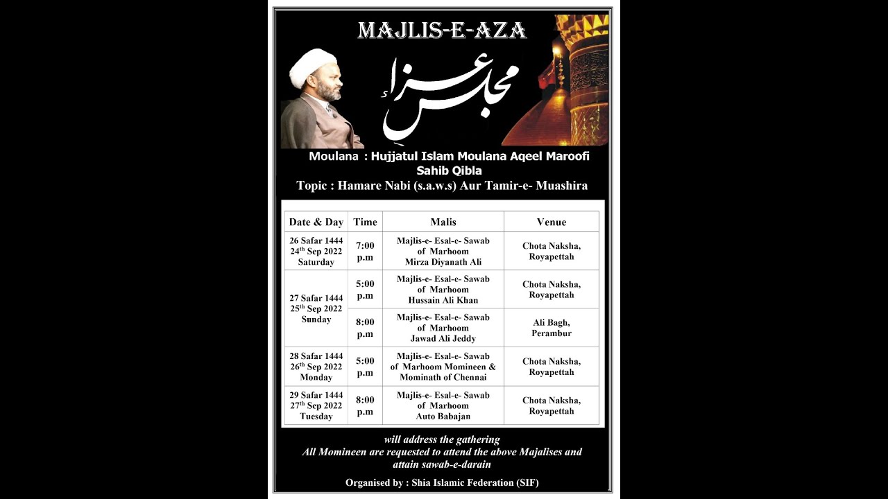 🔴 Live | Majlis e Aza | Topic: MAA | H. I. Moulana Aqeel Maroofi Saheb |Chota Naksha | 29 Safar 1444