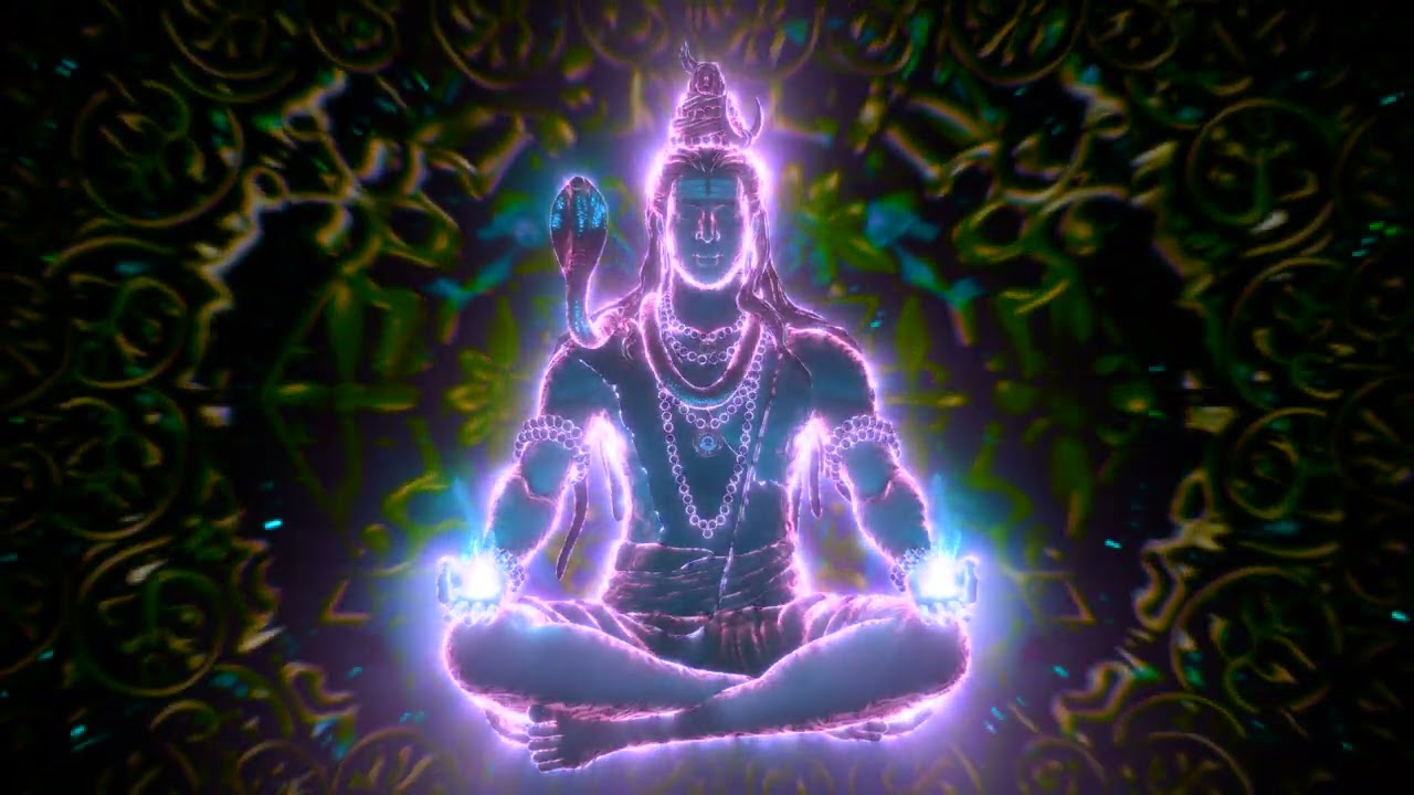 glowing shiva hindu god with ancient symbols Background