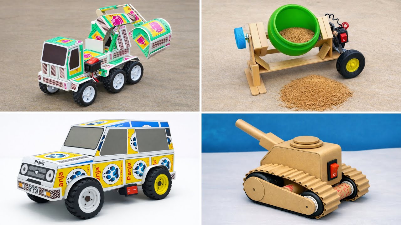 Я сделала 4 ПОТРЯСАЮЩИХ игрушечных машинки из спичечных коробков 🤯 | Поделки из картона своими ру...