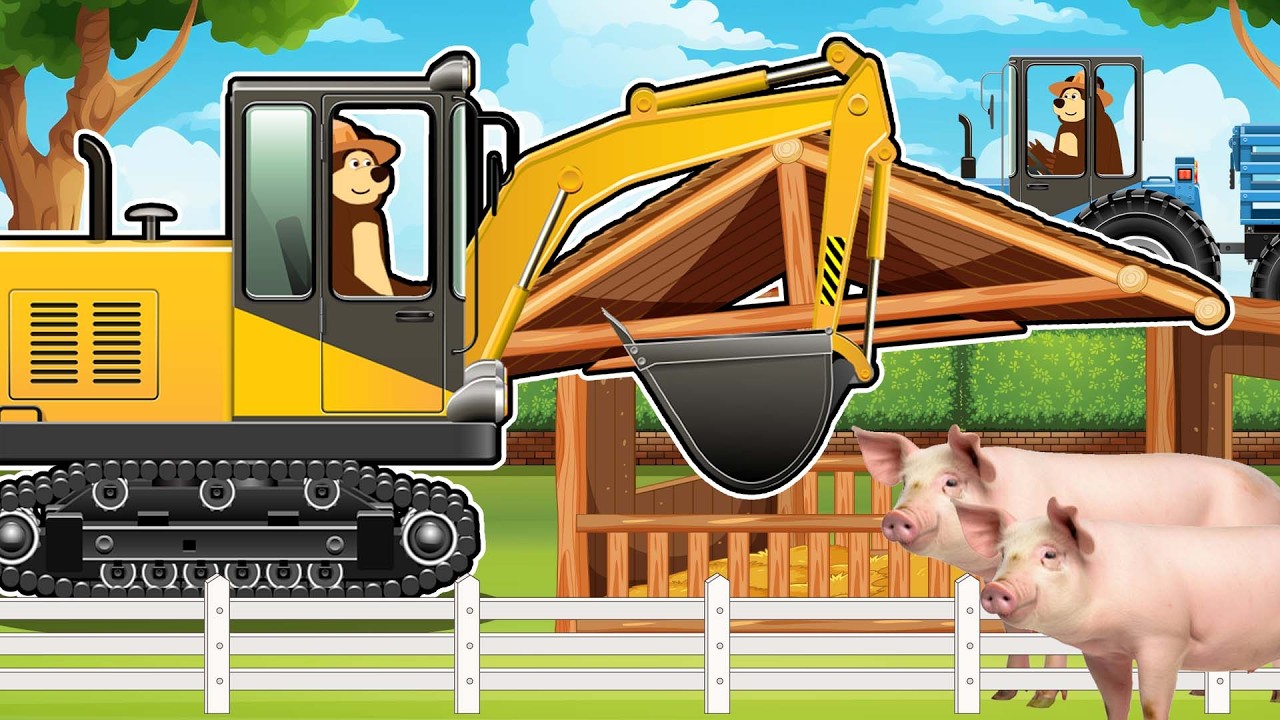 GIANT Excavator Working Near the Pig Farm Barn 🚜 | Farm Animal Life