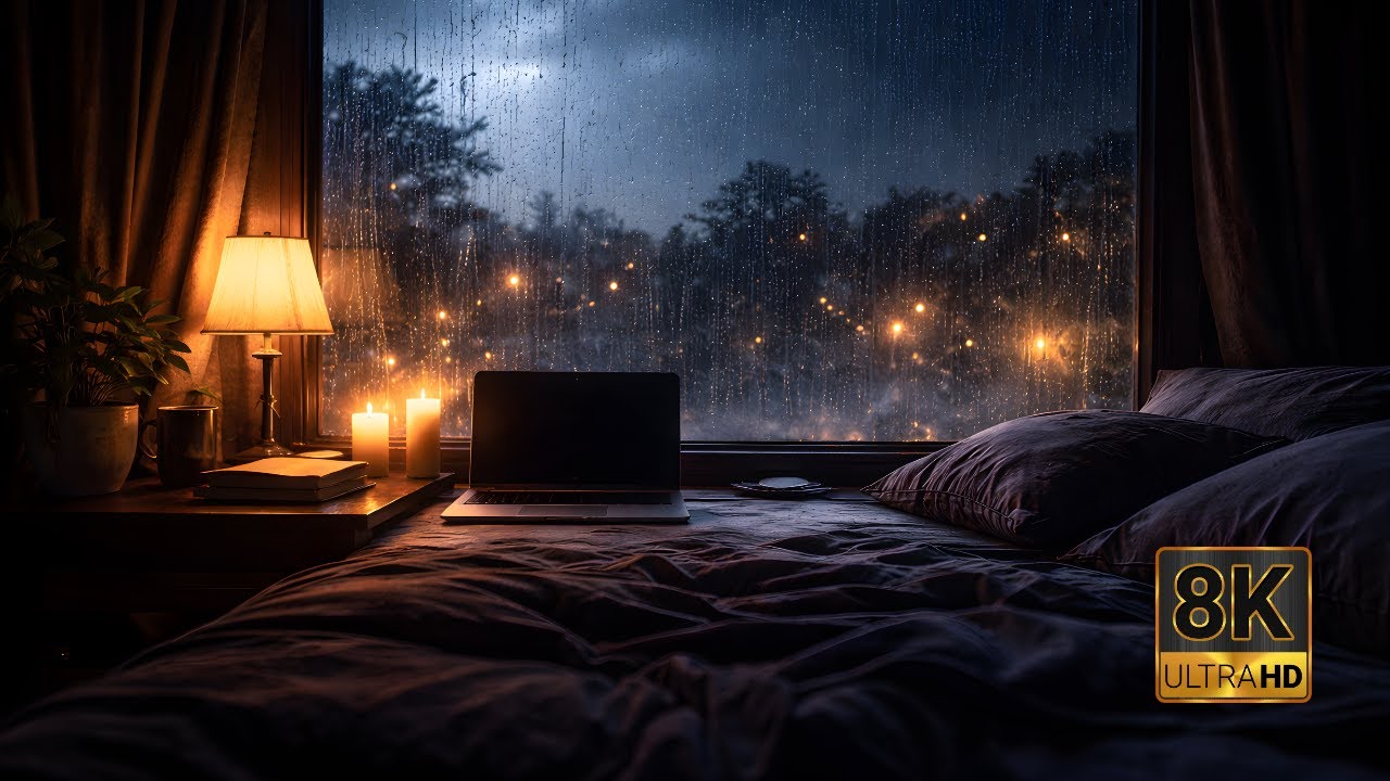 8 Hours of Rain & Distant Thunder 🌧️🌩️ Dark Room Ambience for Deep Sleep, Focus & Calm