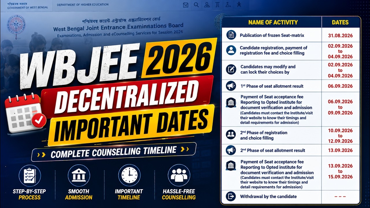 Schedule OUT 🚨 | WBJEE 2026 Decentralized Counselling | Official Dates & Updates