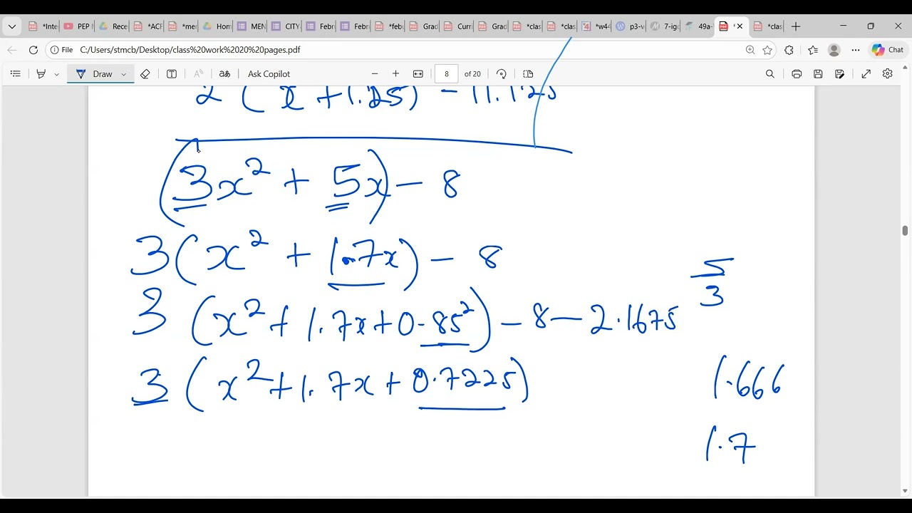 CXC MATRICES AND COMPLETING THE SQUARE