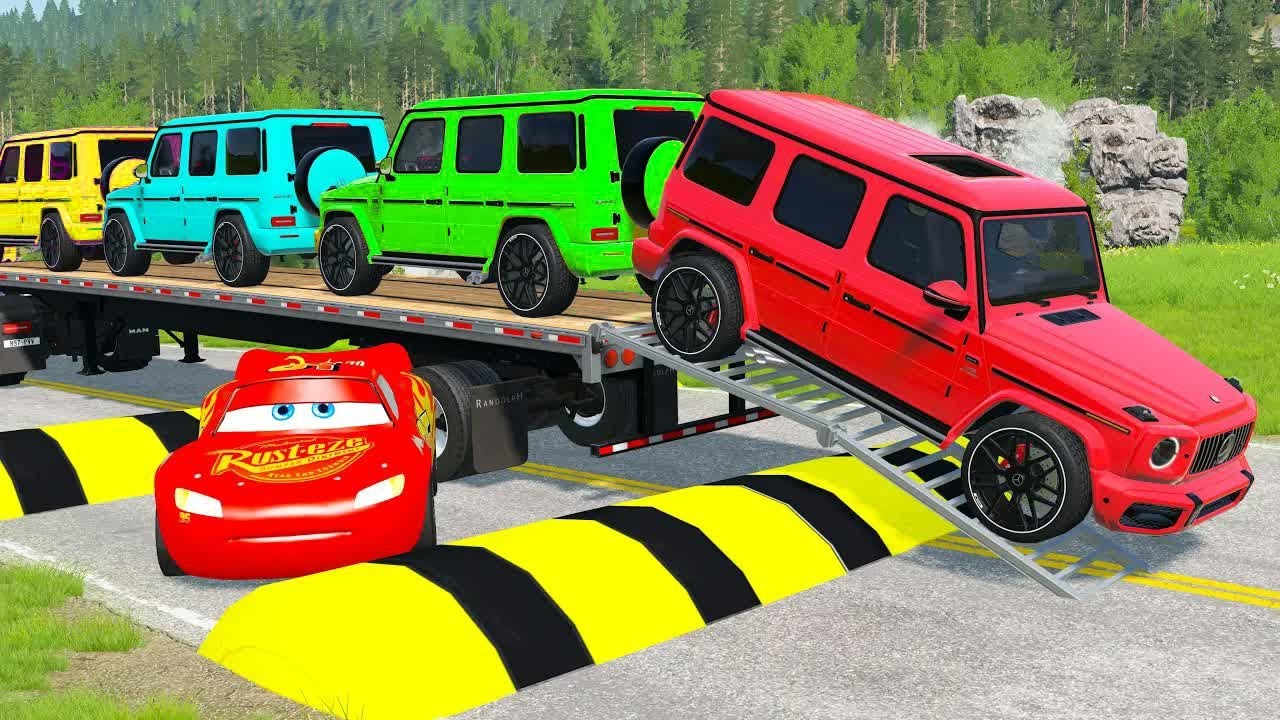 Flatbed Truck McQueen | Transportation with Truck - Pothole vs Car #7 | BeamNG.Drive Gameplay