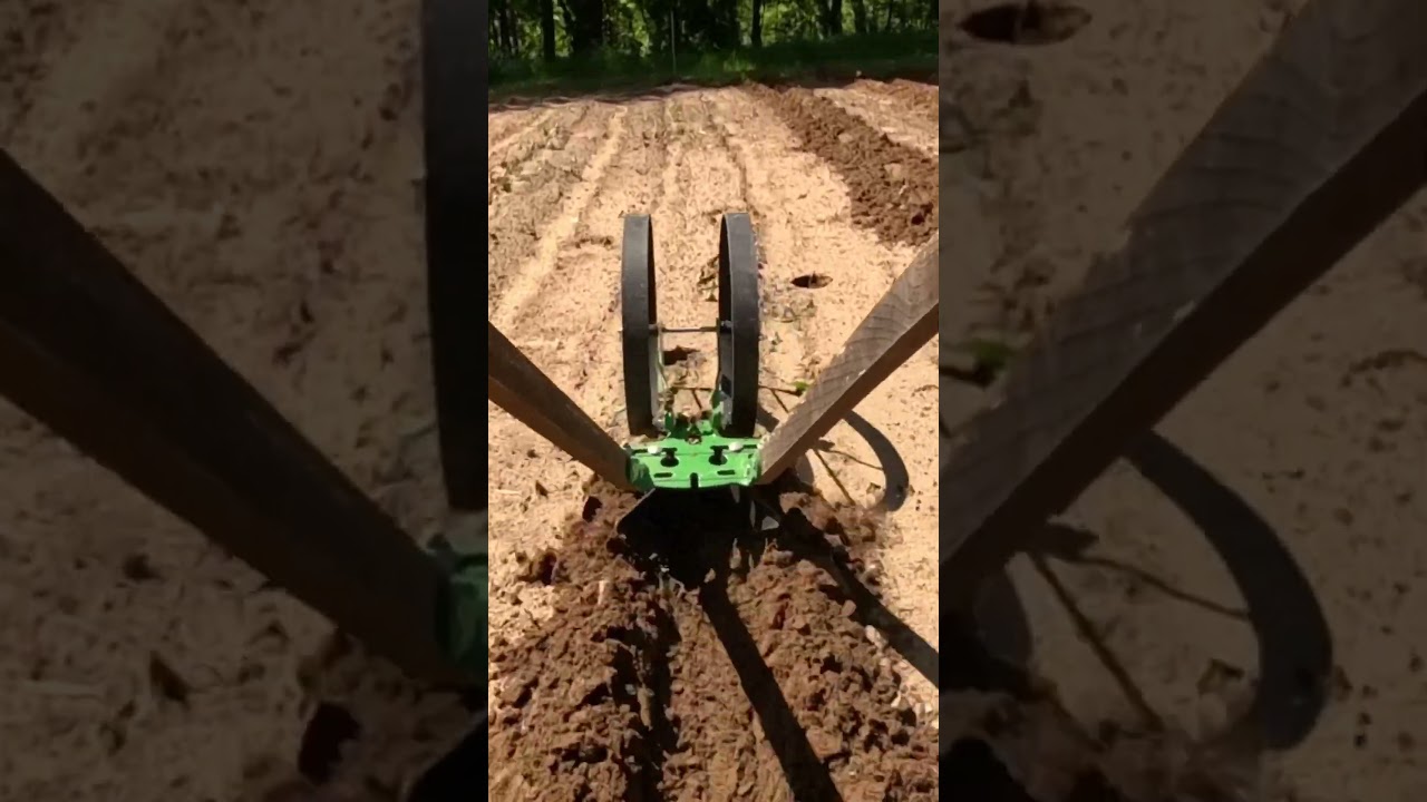 Plowing the garden with the #hosstools Hoss Tools double wheel hoe. #gardentools  #wheelhoe