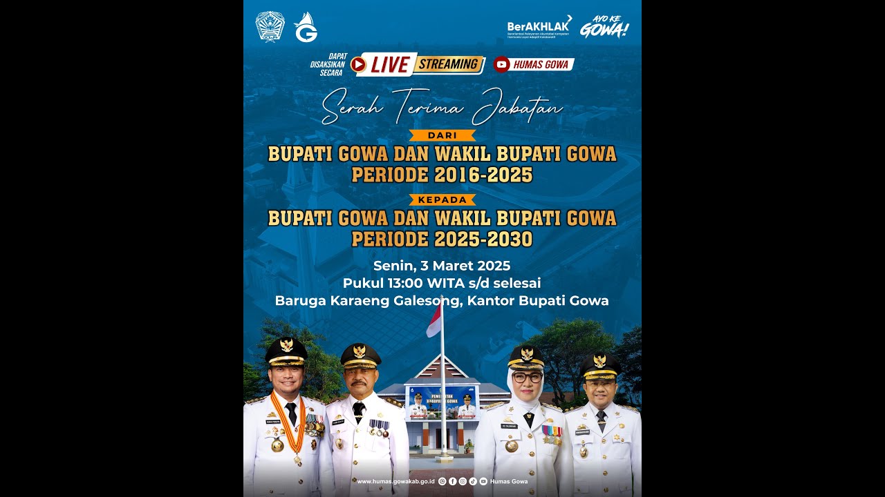 Serah Terima Jabatan  Bupati dan Wakil Bupati Gowa Periode 2025-2030