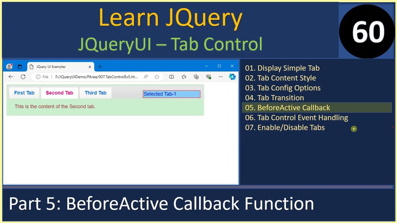 JQueryUI Tab | Part 5 - BeforeActivate Callback | JQuery Tutorials #60