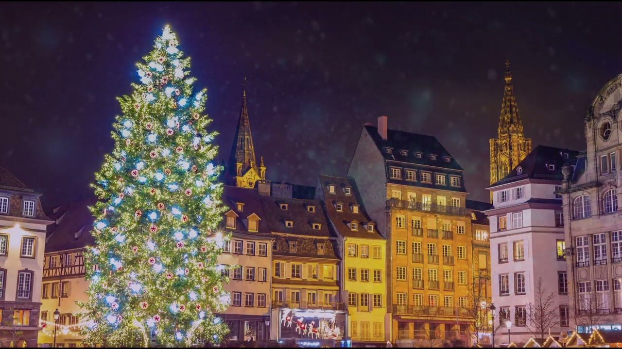 🎄 4K Christmas Background Video | Snowflakes ❄ Fireplace 🔥 Christmas Tree Ambience Music (10 Hours)